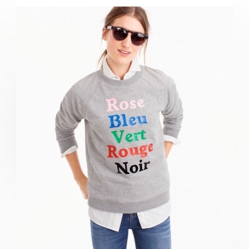J. Crew French Colors Gray Rose Graphic Sweatshirt